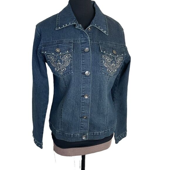DANIEL Jeans Denim Jacket Blingy Embroidered Embelished Size M - Picture 4 of 15